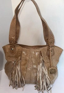 Chi by Carlos Falchi Leather Shoulder Bag With Fringe Tassel Boho Purse Snake - Picture 1 of 10