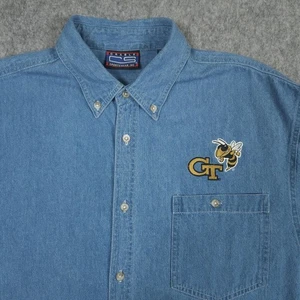 Georgia Tech Denim Shirt Mens Large Embroidered Logo Button Down Long Sleeve VTG - Bild 1 von 12