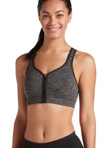 Jockey Women's Bra Mid Impact Zip Front Sports Bra, Black Space Dye, Small - Picture 1 of 7