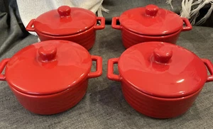 Sweese Porcelana Ramekins Con Tapas Mini Cazuelas Rojo Juego De 4 Nuevo Estado - Imagen 1 de 5