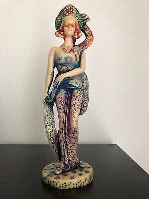 Statue Femme Résine Signée RB 31 Cm Divinité Ethnique Design Vintage Polychrome • 15.95€