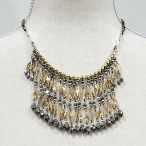Lucky Brand Women's Gold and Gray Fringed Collar Statement Necklace NWT - Picture 1 of 6