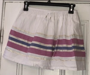 Gymboree Girls White Pink Blue Gold Metallic Stripe Skirt Pull On Sz 10 - Picture 1 of 2