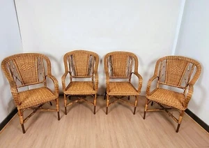 Suite de 4 fauteuils En Rotin, Milieu XXème Siècle - Picture 1 of 10