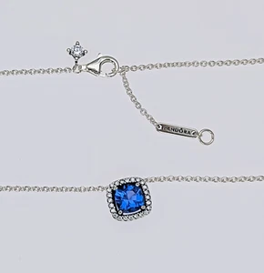 New 100% PANDORA 925 Sparkling Blue Halo Stud Earrings Necklace Gift Set B802518 - Picture 1 of 16