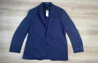 Nuevo con etiquetas Polo Ralph Lauren Hombre Blazer Azul Blanco 46L Rayas Algodón Lana Lino $898 Foto 1 de 4