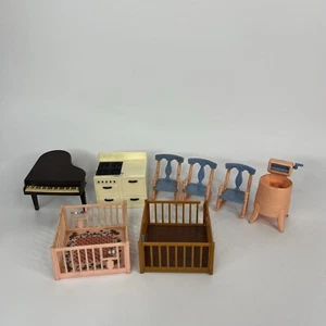 Vintage Mixed Lot Doll House Furniture Lot Of 8 Pieces Piano Rocking Chair - Picture 1 of 6