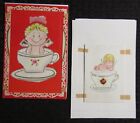 VALENTINES Cute Angel Girl in Tea Cup w/ Flower 5x7" Greeting Card Art #3889