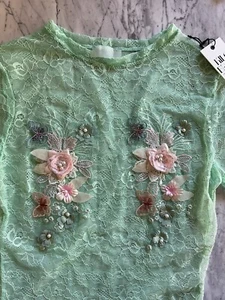 Kilo Brava Lace Maxi dress Sz M pajama night gown NEW mint green embellished - Picture 1 of 9