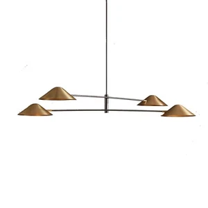 Mid Century 4 Light Pendant Light Fixture, handmade Brass Shade Ceiling fixture - Picture 1 of 16