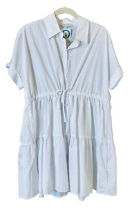 Neu mit Etikett Hyfve Damen Größe L Stufen Kordelzug Mini 100 % Baumwolle Kleid weiß klassisch - Bild 1 von 10