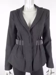 Nanette Lepore Blazer Jacket Sz 8 M Black Cotton Cinched Peplum Belted Textured - Picture 1 of 12