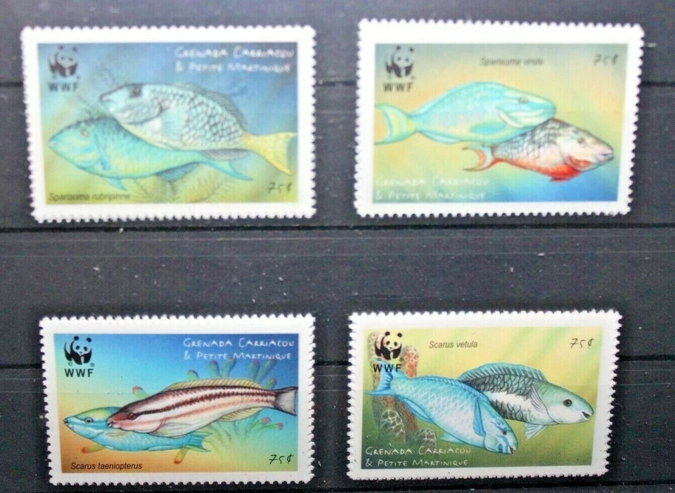GRENADA CARRIACOU 2001 "FISH - WWF - VITA MARINA - PESCI" MNH** SET (CAT.2)