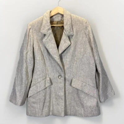 Bill Blass Vintage 90s Wool Blazer Women L Natural Tan Beige Oversized Boyfriend - Image 1 of 4
