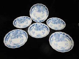 JAPANESE Blue & White SANSU Sometsuke Mountain LANDSCAPE Village Plate Set of 6 - Picture 1 of 13