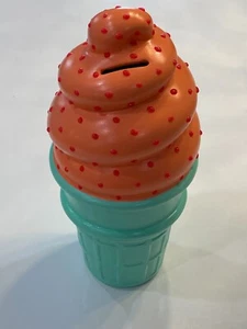 Panca cono gelato in ceramica verde acqua e arancione con pois firmata? - Foto 1 di 9