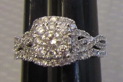 14K White Gold Diamond Halo Wedding Set Band Engagement Ring Natural 1CT sz 8.5 - Image 1 of 4