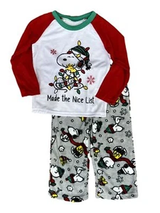 Peanuts Girls Snoopy & Woodstock Made The Nice List Christmas Pajama Set - Picture 1 of 1
