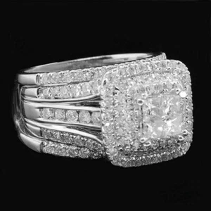 Anillo de compromiso de diamantes creado por Princess Lab de 2,50 quilates acabado en oro blanco de 14 K - Imagen 1 de 3