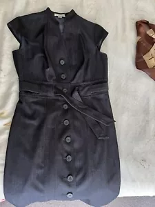 NEW! Calvin Klein Dress Womens P Midi Black Denim Button Up Cap Sleeve Belted - Picture 1 of 8