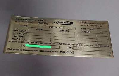 Fit For Peerless Trailer Brass  Data Plate  Engraved - Image 1 of 3