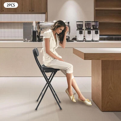 2pcs Black Counter Stool Bar Stool Portable Folding Kitchen Dining Chair - Image 1 of 4