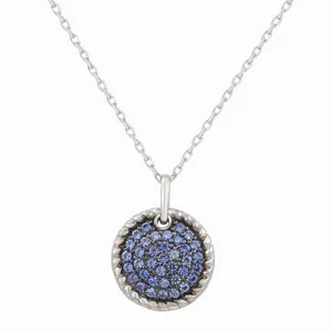 Suzy Levian Blue Sapphire Black Rhodium Sterling Silver Pave Circle Disc Pendant - Picture 1 of 2