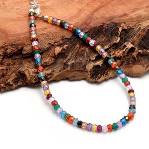 Natural Multicolor Cubic Zirconia Faceted Rondell Beaded Bracelet, Multi Color - Picture 1 of 3