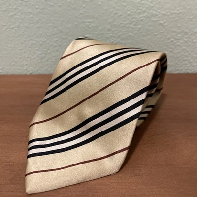 Corbata para hombre Burberry London color tostado a rayas 100 % seda hecha en Italia Foto 1 de 4