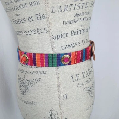 Vintage Textile Guatemala Belt Small Leather Bead - Image 1 of 4