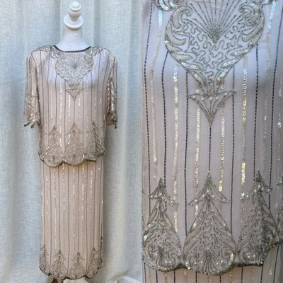 Lillie Rubin Rubor Rosa Plata Cuentas Lentejuelas Falda Top Set Foto 1 de 4