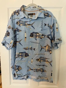 Quicksilver Waterman Short Sleeve Shirt Mens XL, Comfort Fit- Blue Ocean Design - Picture 1 of 3