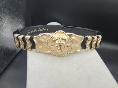 Cinturón ajustable vintage Judith Leiber con hebilla de cabeza de león dorado Foto 1 de 4