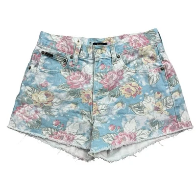 Polo Ralph Lauren Shorts Womens Size 28 Blue Pink Floral Denim Cutoff - Image 1 of 4