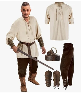 Costume unisex steampunk cosplay medievale rinascimentale vichingo marrone e crema XL - Foto 1 di 8