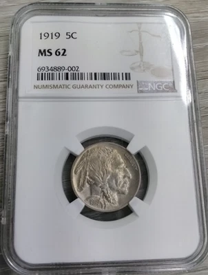 1919 P NGC MS62 Buffalo Nickel Cool Tone - Image 1 of 4