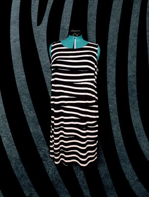 ALFANI Black White STRIPED Layered Dress ZEBRA Sleeveless Women's PLUS 1X - Image 1 of 4