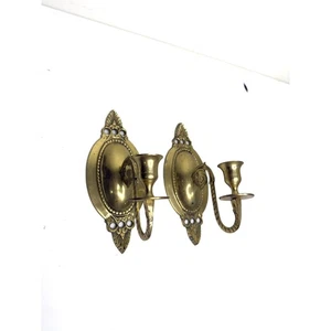 Pair of Vintage Brass Candle Wall Sconces - Gold Candlesticks for Victorian - Picture 1 of 10