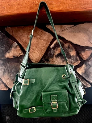 MAXX NEW YORK Green Pebbled Leather Buckle Satchel Handbag Shoulder Bag - Image 1 of 4