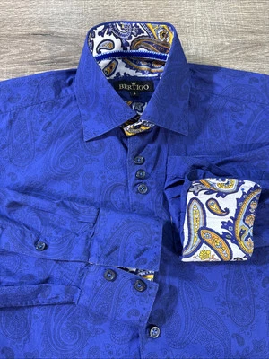 BERTIGO Camisa Para Hombres EU 3 Mediana Azul Vestido Contraste Puño Abatible Boda Trabajo Traje Foto 1 de 4