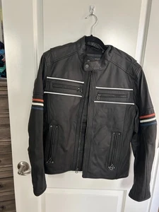 Wilsons Cycle Leather Moto Biker Black Jacket Racing Stripes Men's Medium - Bild 1 von 5