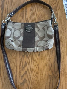 Vintage Coach Signature Jacquard gestreift Halb Schulter Handtasche Y2K F17439 Mini - Bild 1 von 21