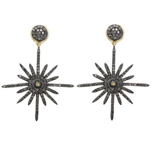 1.81Ct Diamond Pave 925 Silver Dangle Earrings 14K Gold Handmade Fine Jewelry - Picture 1 of 3