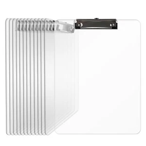 Plastic Clipboards Set of 12 Clear A4 Acrylic 8.5x11 Office School Supply - Picture 1 of 8