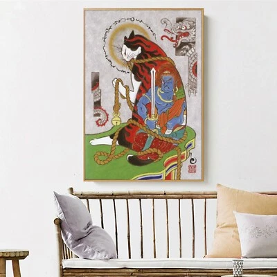 Arte lienzo de seda Ukiyoe tatuaje gato Japón pintura póster decoración asiática sin marco S667 Foto 1 de 4