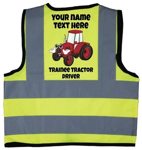 Personalised Trainee Tractor Driver Red Pic Baby, Children, Kids Hi Vis Jacket - Picture 1 of 14