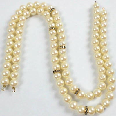 4 -Vintage 13.5" Champagne Faux 8mm Pearls Bead Strand Rhinestone Hooks Both End Foto 1 de 4