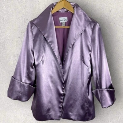 Joseph Ribkoff Vintage Purple Blazer Cuffed Sleeves Womens Size 8 Satin Metallic - Image 1 of 4