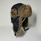 Newhattan Aviator Trapper Hat Ear Flap Black With Brown Faux Fur Size Xl