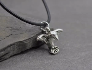 Choker Halsband Collier Gothic Echt Leder Kolibri in Silber 3D Schwarz Schmuck  - Bild 1 von 1
